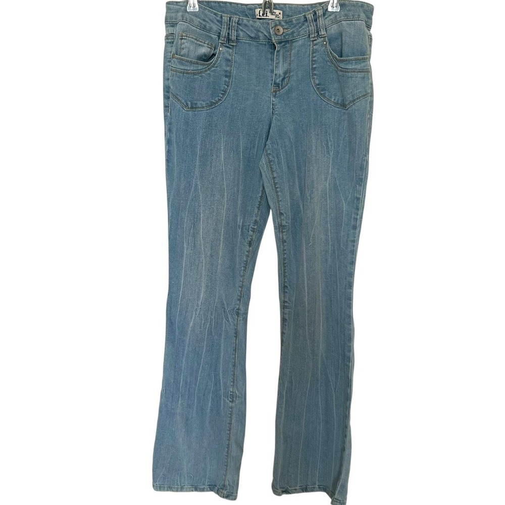 LEI Ashley Low Rise Bootcut Jeans Light Wash Blue Pinstripe Fade Juniors 13